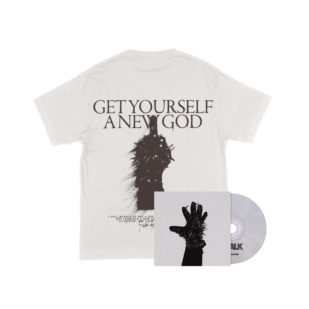 Chalk - 'A New God' T-shirt (White) + 'Crystalpunk' CD Bundle